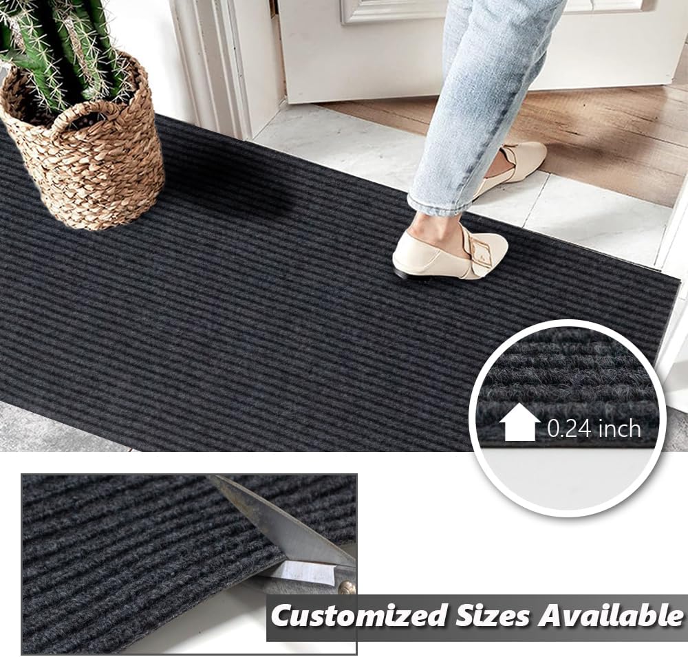 Runner Rug Carpet Runners, Indoor/Outdoor Hallway Custom Sizes Kitchen Entryway Bedroom Area Rugs with Natural Non-Slip Waterproof Rubber Backing, Garage Mat, Double Stripe, 5' x 14' - image 3