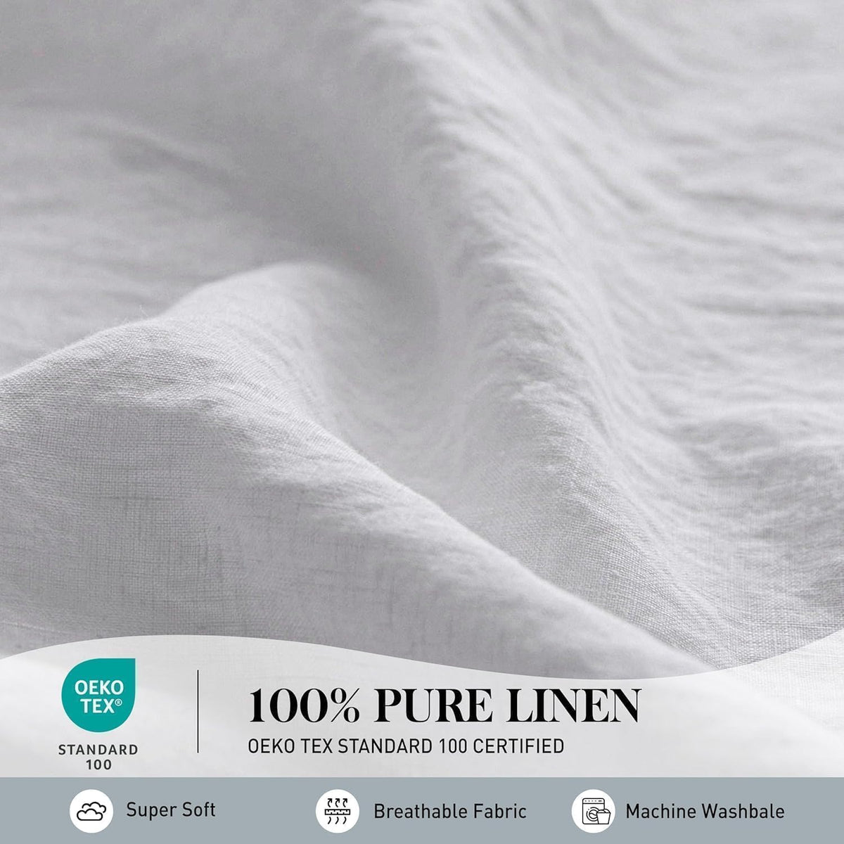 100% Linen Duvet Cover Set, 3 PCS Natural French Flax White Ruffle Duvet Cover King Size, Breathable Comfy Linen Bedding Comforter Cover with 2 Pillowcases (White, 104"X92") - image 5