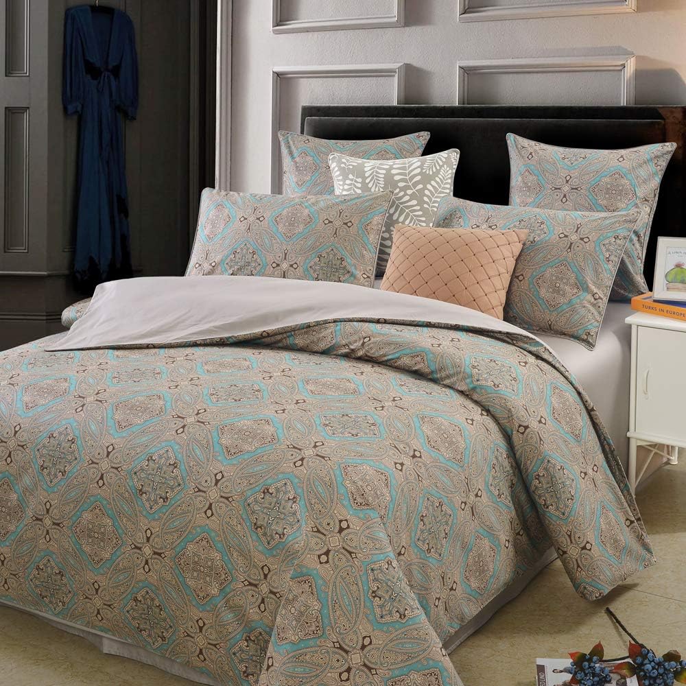 Luxury Hotel Classy Paisley Regal Themed Duvet Cover Set 100% Cotton Sateen, Inside Ties, Comfortable, Soft Durable, 3pc 800-Thread-Count Bedding Set with Button Closure Taupe King Size - image 11