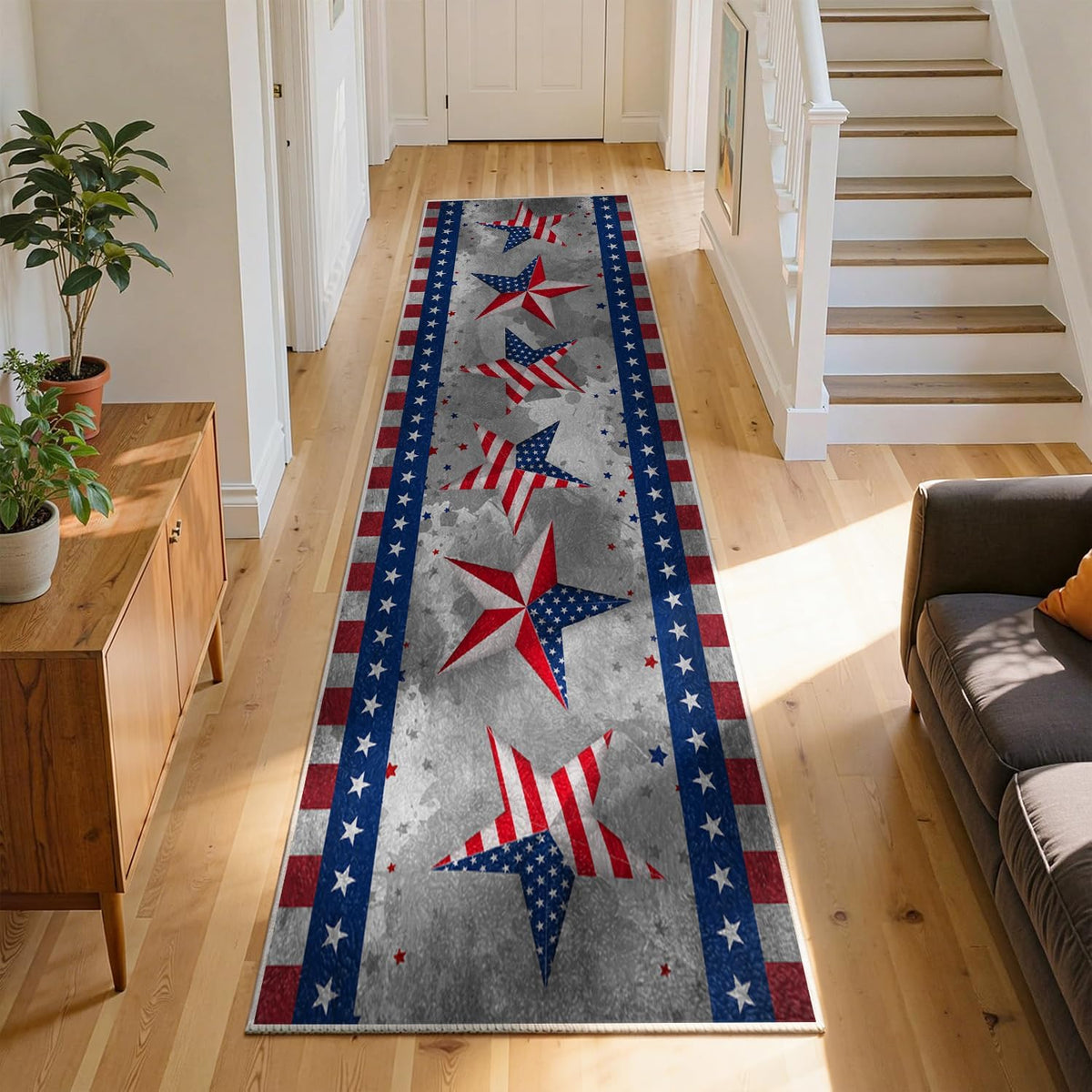 4th of July Patriotic Stars Kitchen Runner Rugs, 3x10ft, Independence America Stars Memorial Day Front Door Mat, Non Slip Rubber Backing Machine Washable Entryway Hallway Floor Decor Carpet - image 8