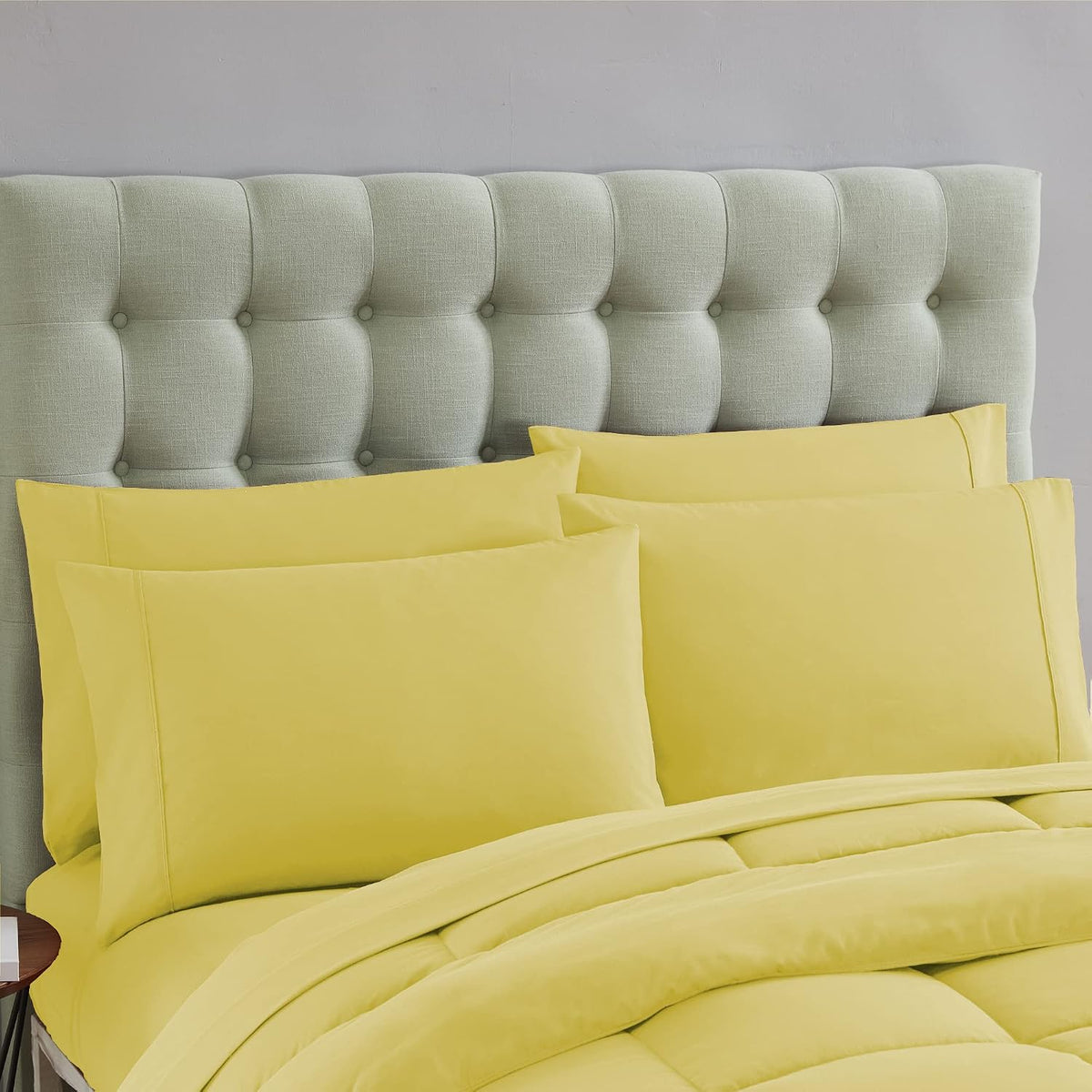 7 Piece Comforter Set Bag Solid Color All Season Soft Down Alternative Blanket & Luxurious Microfiber Bed Sheets, Yellow, Queen (Pack of 4) - image 5