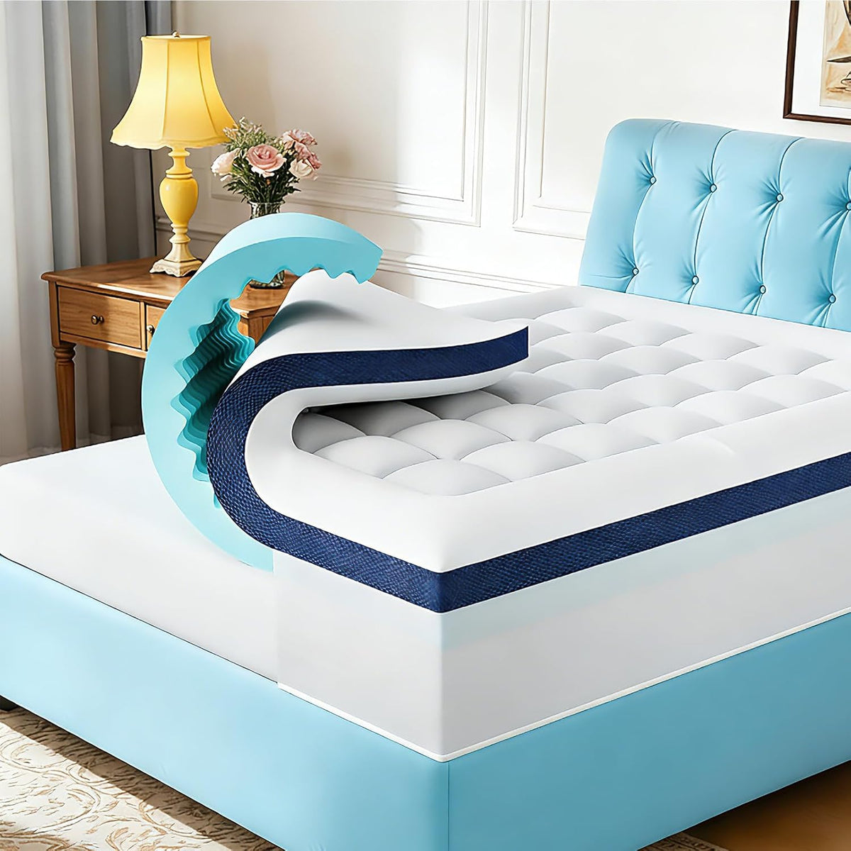 4 Inch Memory Foam Dual-Layer Mattress Topper Queen Size - 2Inch 1000GSM Quilted Pillow Top with Down-Alternative + 2Inch 5-Zone Egg Crate Memory Foam（60"x80"）