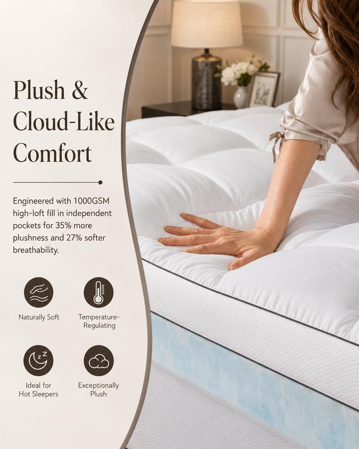 Queen Mattress Topper 4 Inch, Cooling Memory Foam Mattress Topper Queen Size with 2" Gel Foam & 2" Soft Pillow Top, Bamboo Viscose Cover, 21" Deep Pocket Mattress Pad (Queen) - image 4