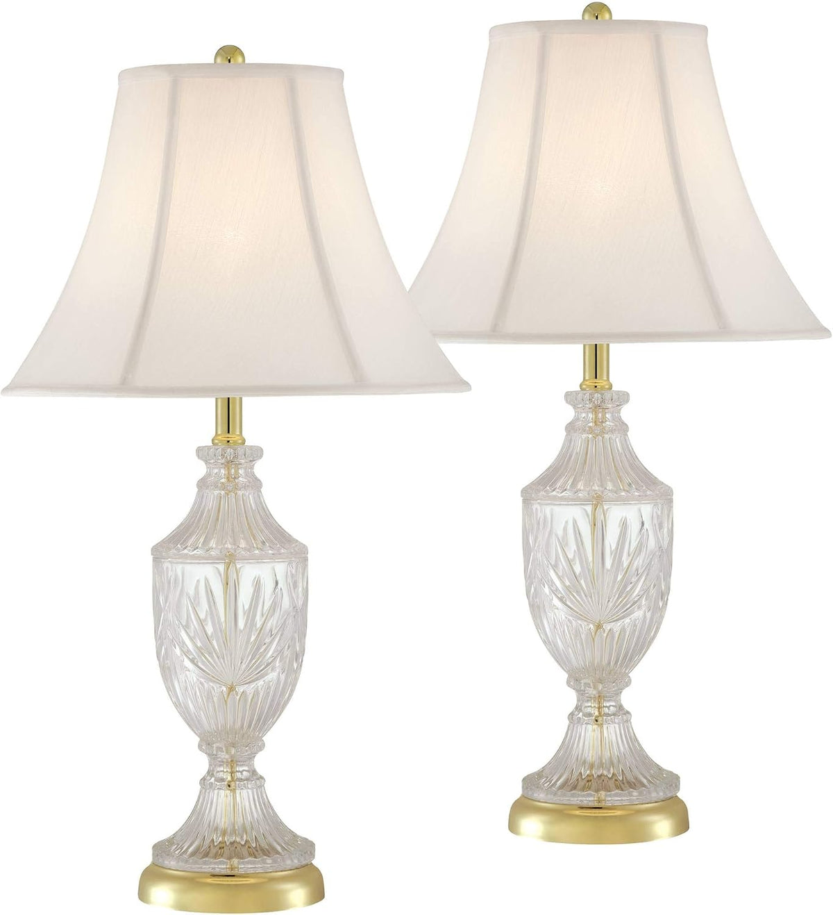 26 1/2" Tall Table Lamps Set of 2 Gold Brass Cut Clear Glass Urn