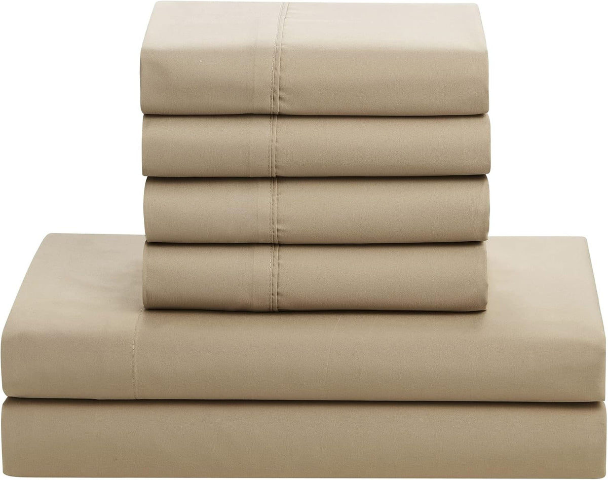 7 Piece Comforter Set Bag Solid Color All Season Soft Down Alternative Blanket & Luxurious Microfiber Bed Sheets, Taupe, King (Pack of 3) - image 6