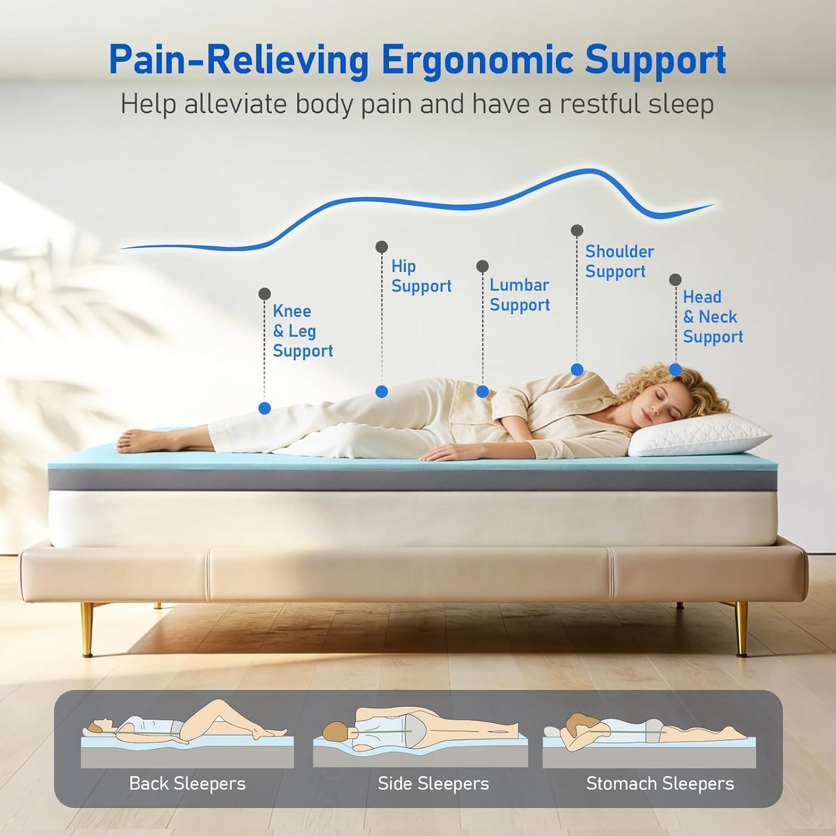 Extra Firm Mattress Topper Queen: 4" Dual Firmness Medium & Extra Firm - image 3