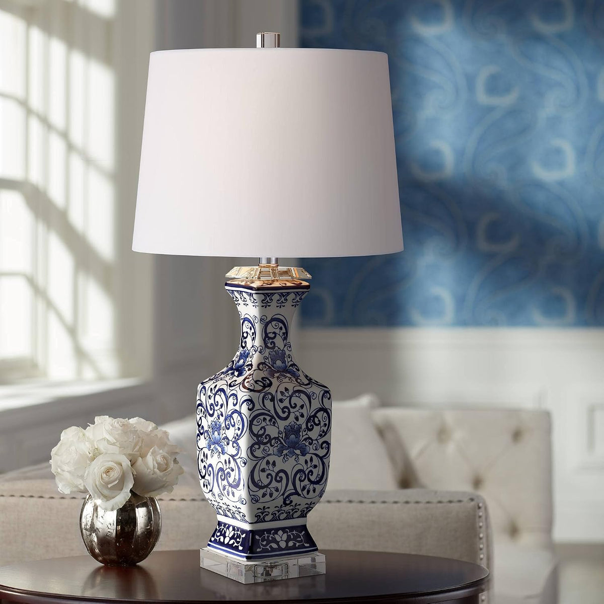 28" Tall Table Lamps Set of 2 Blue White Porcelain Jar Traditional - image 10