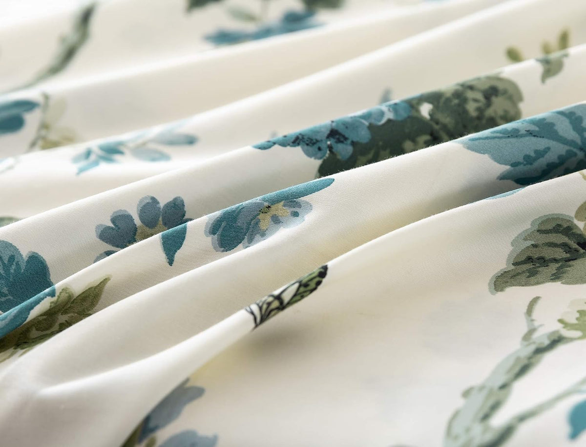 Exotic Modern Floral Print Bedding Birds Flowers Dusty Grey Design 100% Cotton Duvet Cover 3pc Set Hibiscus Blossom Branches in Muted Gray Blue (Super King, Egret White) - image 5