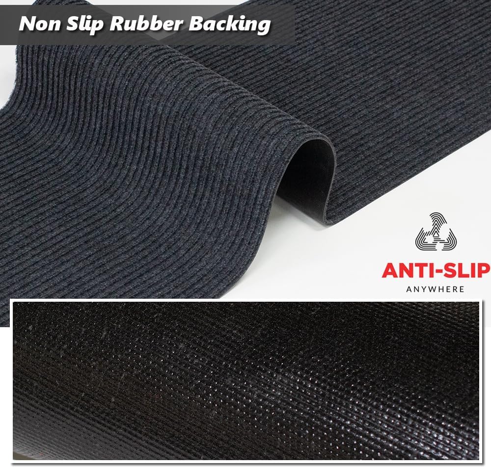 Runner Rug Carpet Runners, Indoor/Outdoor Hallway Custom Sizes Kitchen Entryway Bedroom Area Rugs with Natural Non-Slip Waterproof Rubber Backing, Garage Mat, Double Stripe, 5' x 14' - image 4