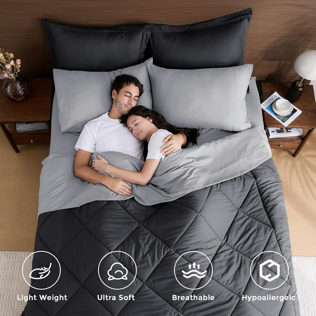 7-Piece California King Comforter Set, Dark & Light Grey Bed in a Bag - image 2
