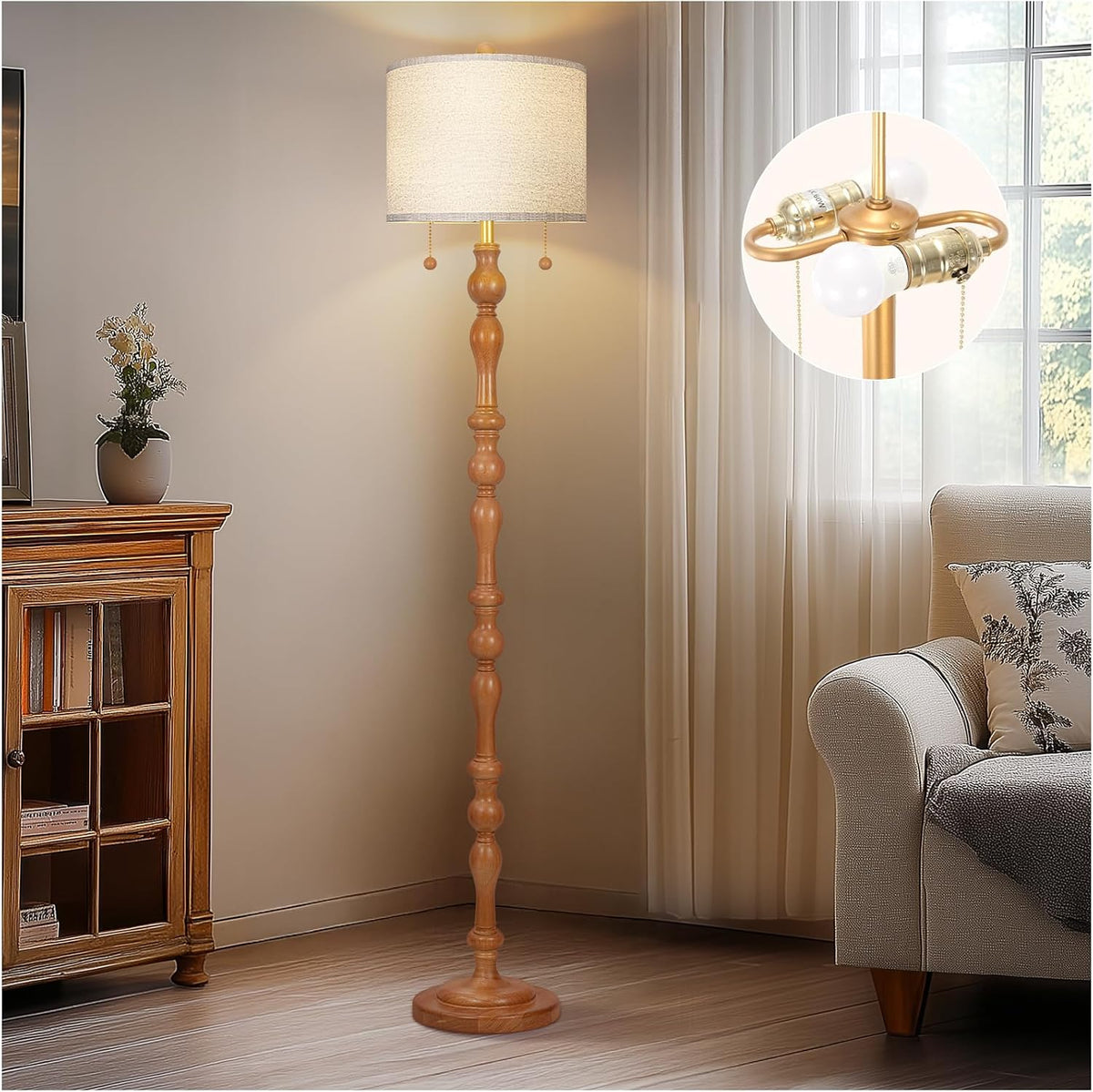 65.5" Natural Real Wood Boho Floor Lamp for Living Room Bedroom - image 10