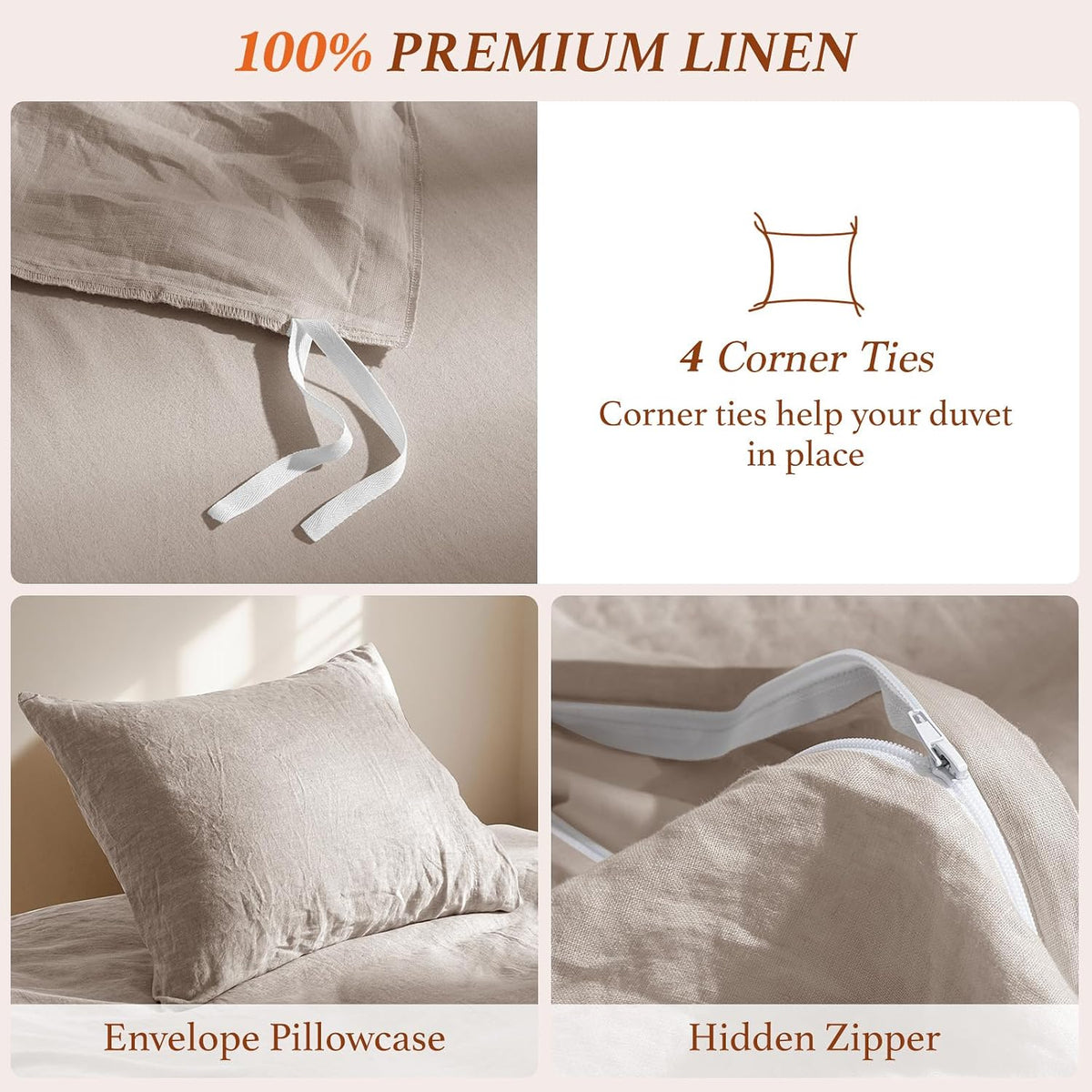 100% Pure Linen Duvet Cover Set 3 Pcs Soft Comforter Cover Sets King Size - image 6