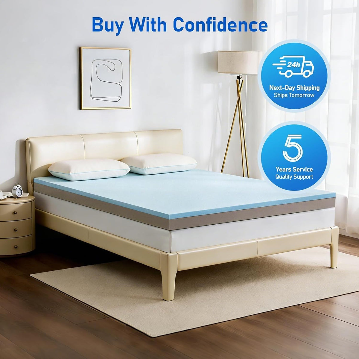 Extra Firm Mattress Topper Queen: 4" Dual Firmness Medium & Extra Firm - image 6
