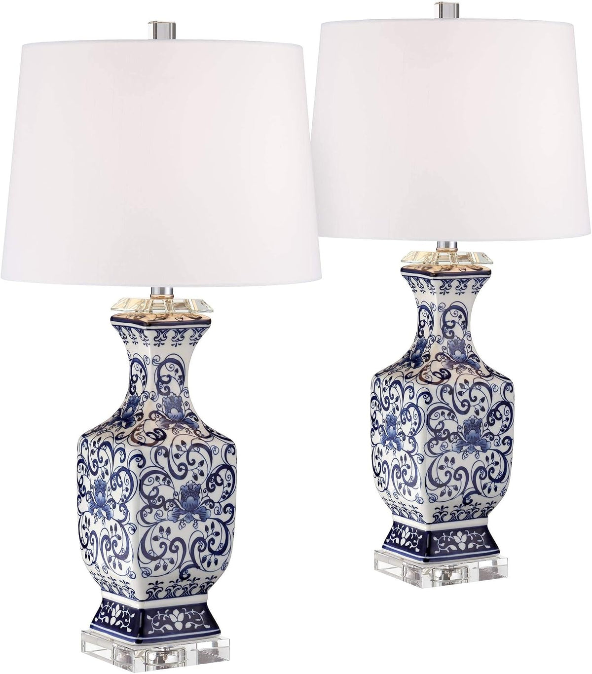 28" Tall Table Lamps Set of 2 Blue White Porcelain Jar Traditional