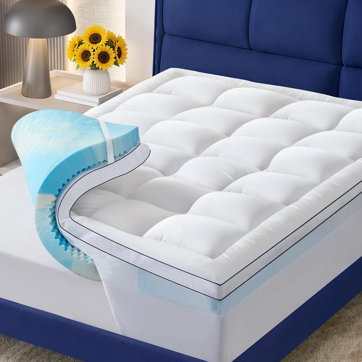 Queen Mattress Topper 4 Inch, Cooling Memory Foam Mattress Topper Queen Size with 2" Gel Foam & 2" Soft Pillow Top, Bamboo Viscose Cover, 21" Deep Pocket Mattress Pad (Queen) - image 10