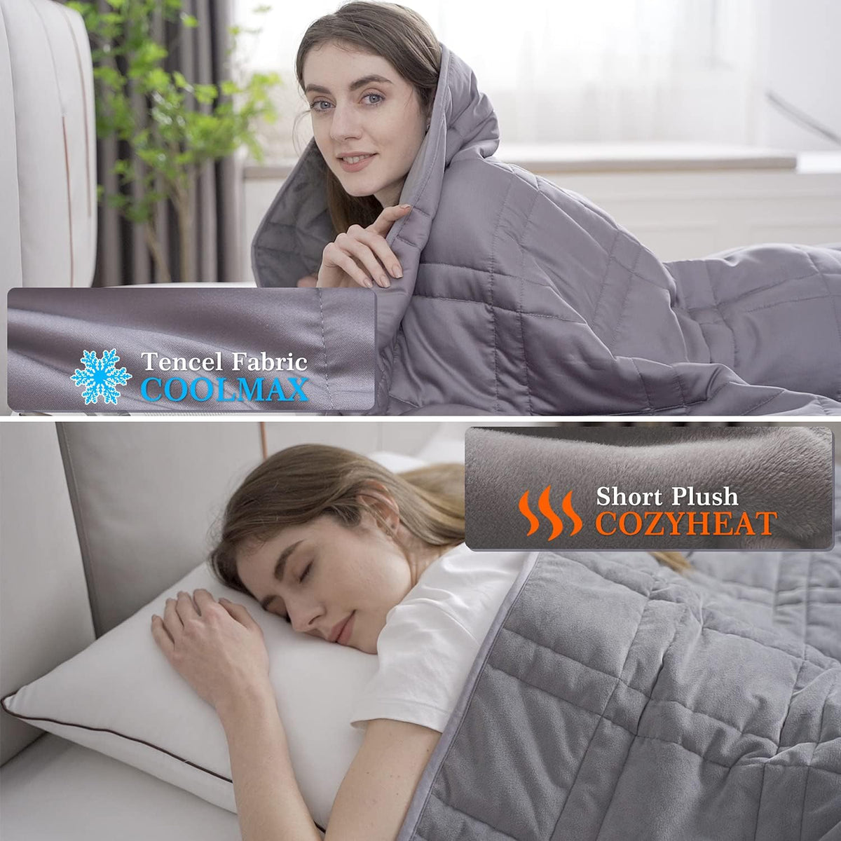 Queen Size Weighted Blanket 80''x87''(30lbs, Double-Sided), Warm Short Plush and Cool Tencel Fabric Reversible Weighted Blanket for Adult - Carry Bag Included - image 8