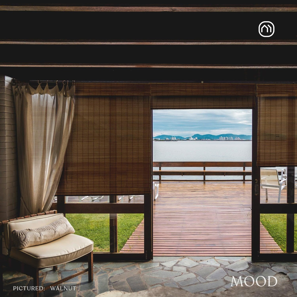 Custom Bamboo Shades | Rustic | Cordless Bamboo Roman Shades for Windows and Doors (Natural Woven) | Rustic Walnut (Great Privacy) | 52" W X 72" H - image 2