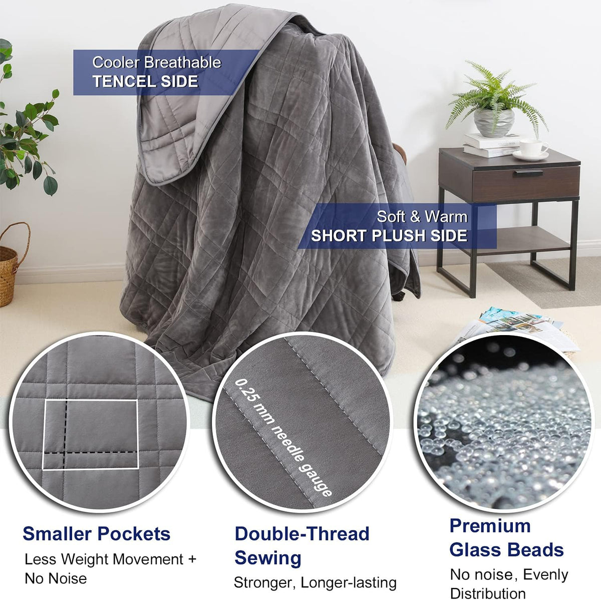 Queen Size Weighted Blanket 80''x87''(30lbs, Double-Sided), Warm Short Plush and Cool Tencel Fabric Reversible Weighted Blanket for Adult - Carry Bag Included - image 3