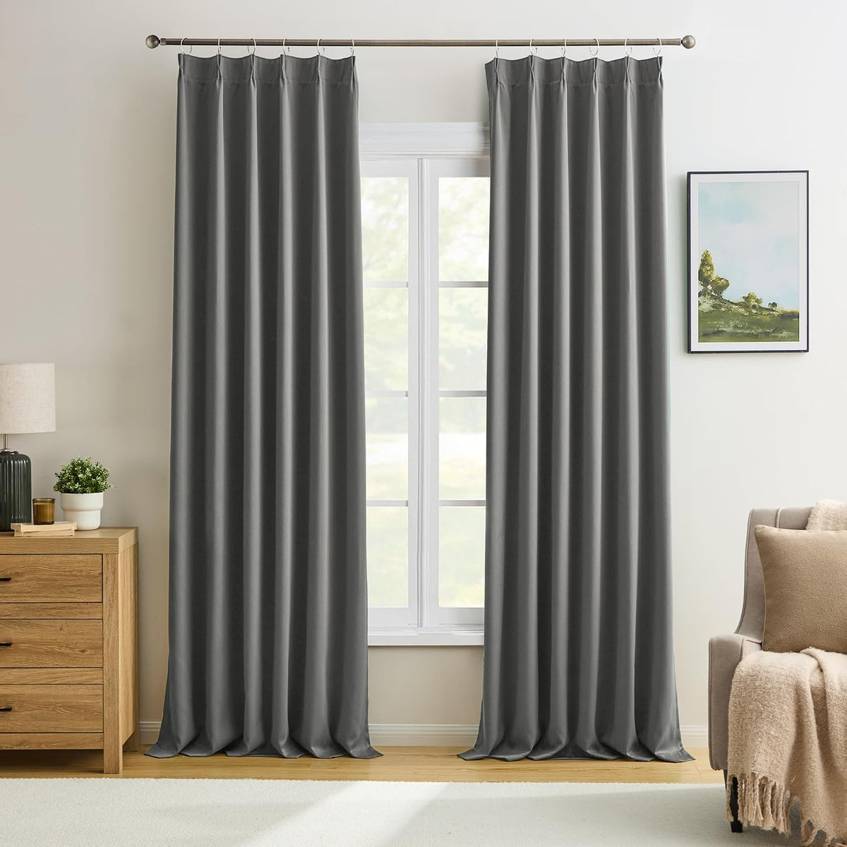 Extra Wide Blackout Curtains 102 Inches Long, Pinch Pleated Curtain for Sliding Door/French Door Room Divider Panels for Living Room 100 Inch Width 100x102 Grey - image 10