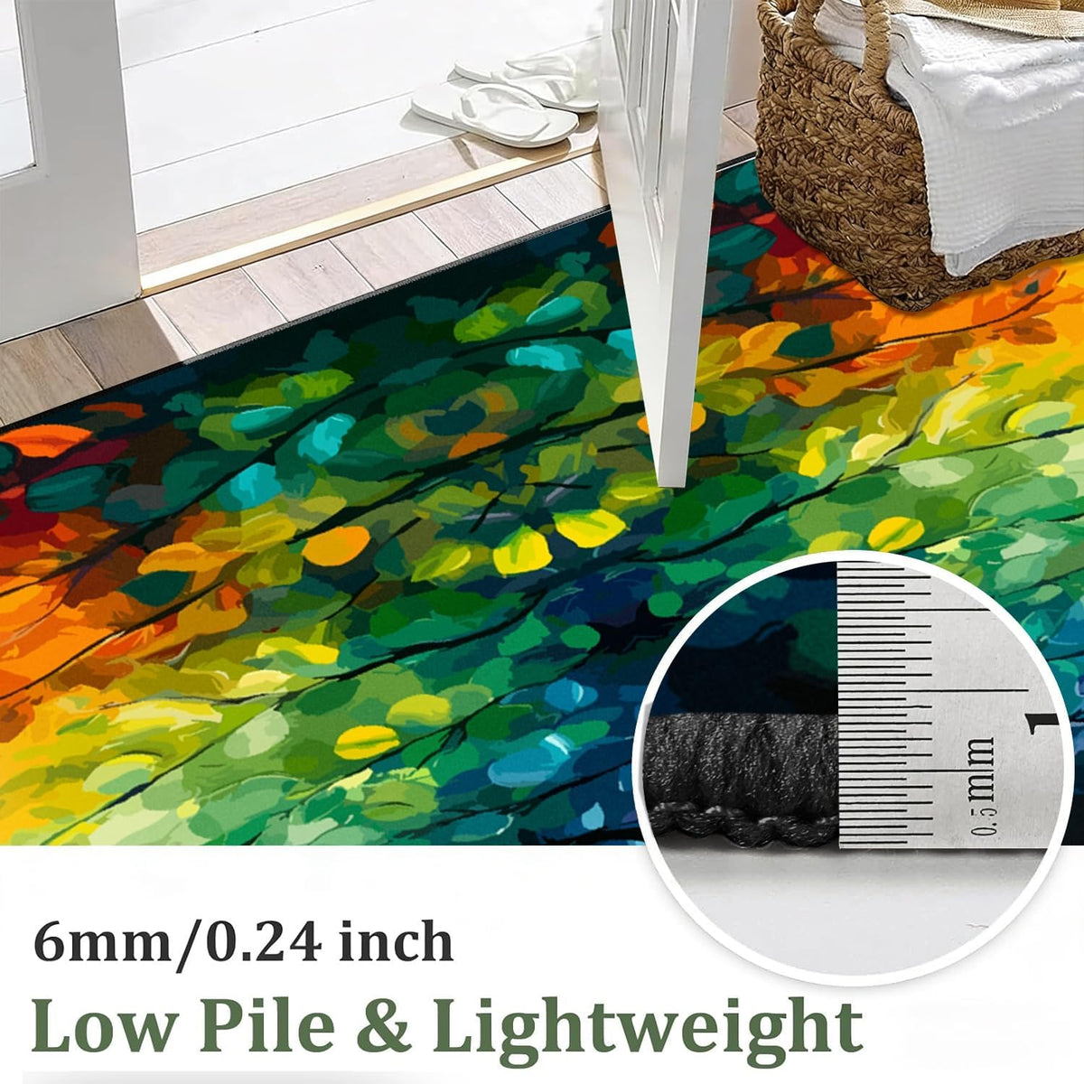 Colorful Leaf Branch Runner Rugs for Hallway, 3.3x10ft, Colorful Botanical Printed Pattern Entrance Carpets, Machine Washable Fade Resistant Home Decor Mats for Bedroom - image 6