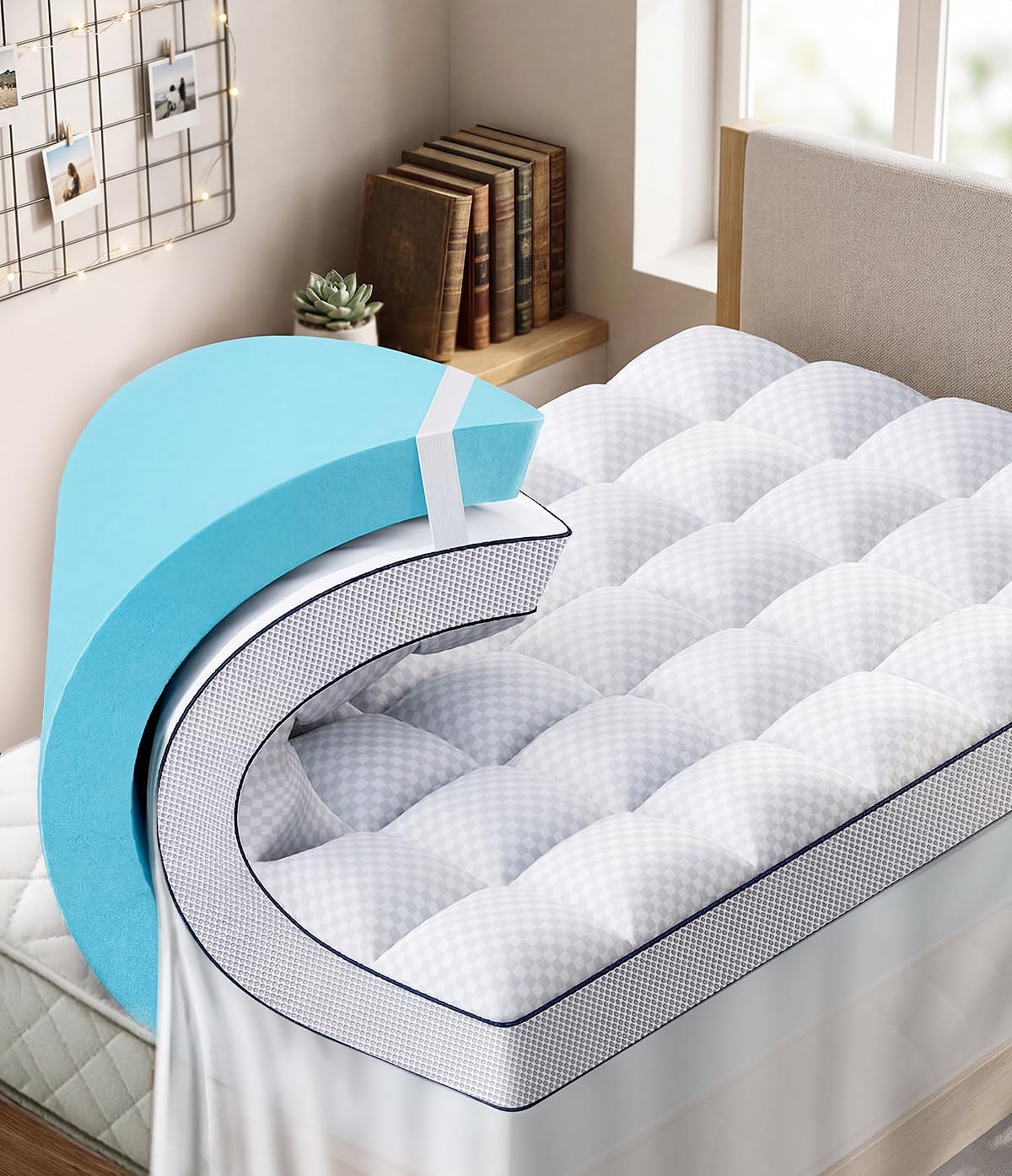 Queen 4 Inch Dual Layer Memory Foam Mattress Topper, Cooling Gel Pad - image 10