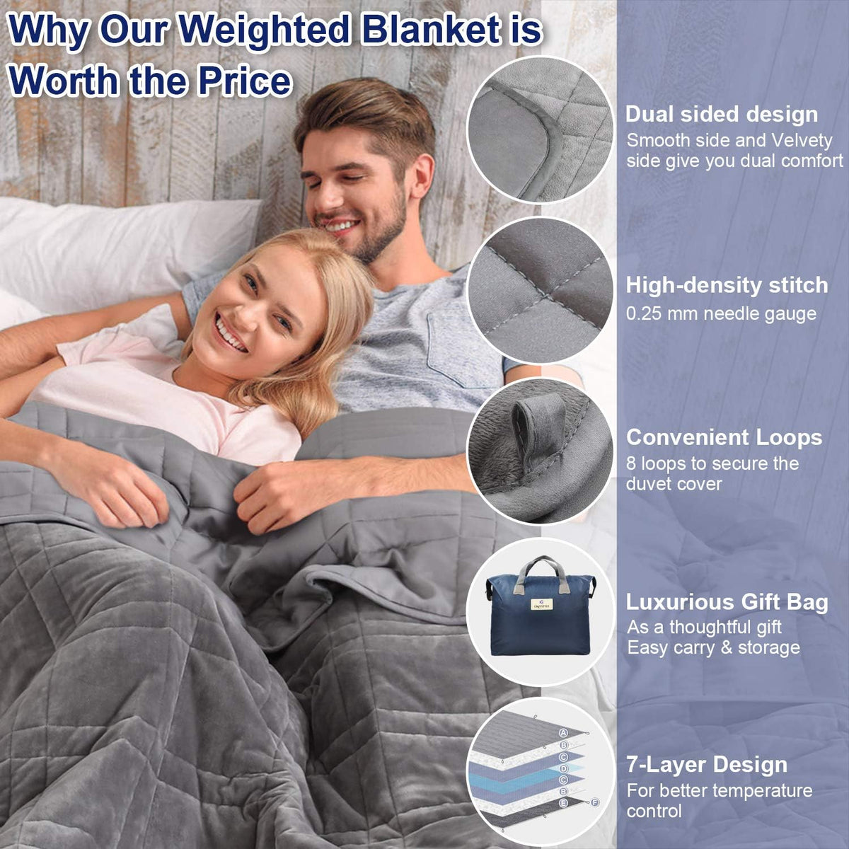 Queen Size Weighted Blanket 80''x87''(30lbs, Double-Sided), Warm Short Plush and Cool Tencel Fabric Reversible Weighted Blanket for Adult - Carry Bag Included - image 6