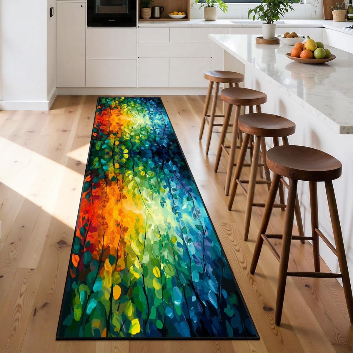 Colorful Leaf Branch Runner Rugs for Hallway, 3.3x10ft, Colorful Botanical Printed Pattern Entrance Carpets, Machine Washable Fade Resistant Home Decor Mats for Bedroom - image 4
