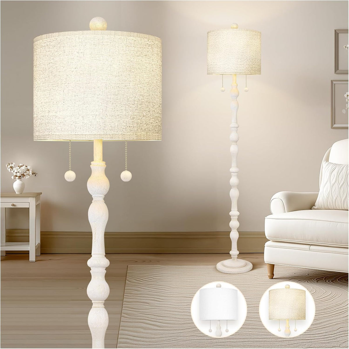 65.5" Natural Real Wood Boho Floor Lamp for Living Room Bedroom