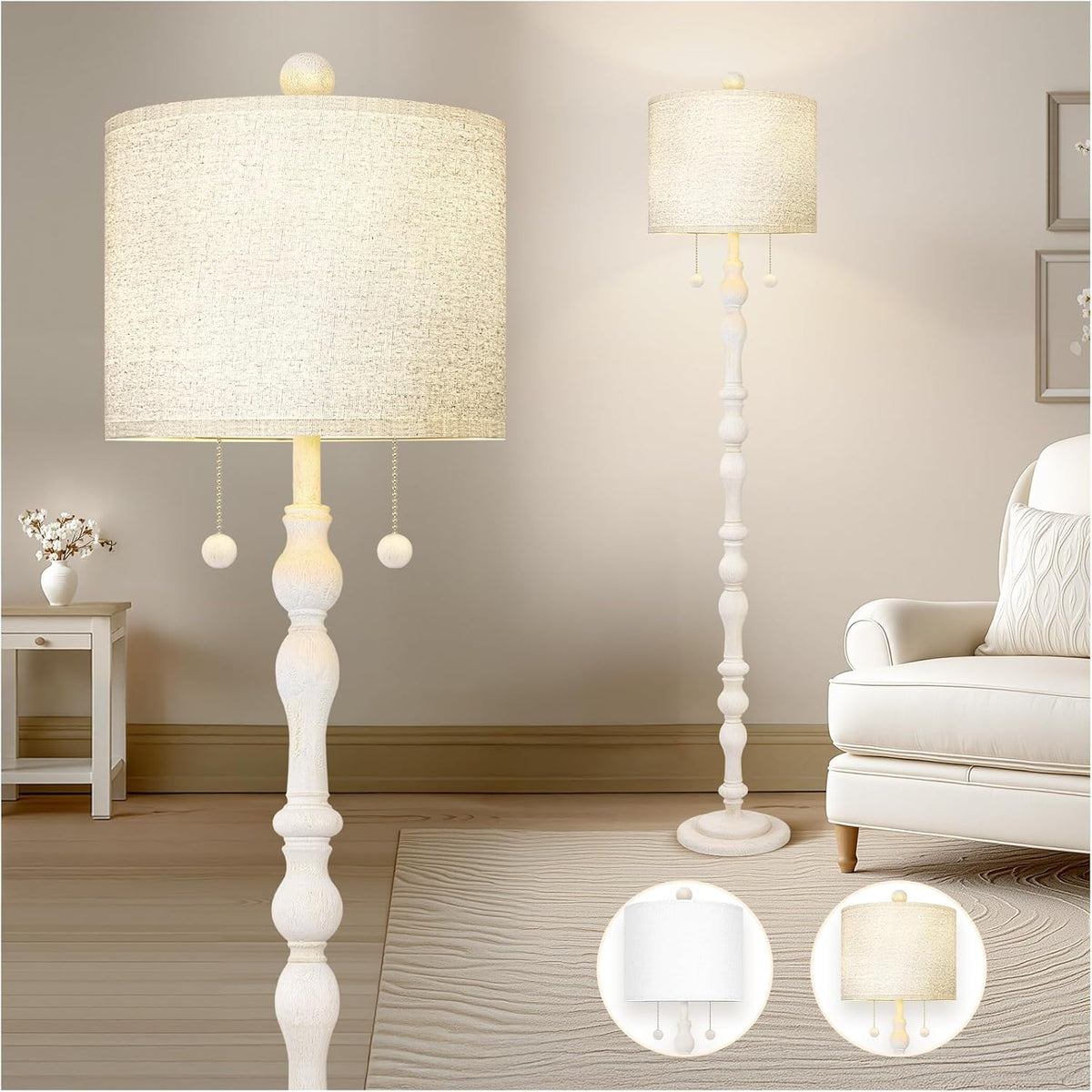 65.5" Natural Real Wood Boho Floor Lamp for Living Room Bedroom