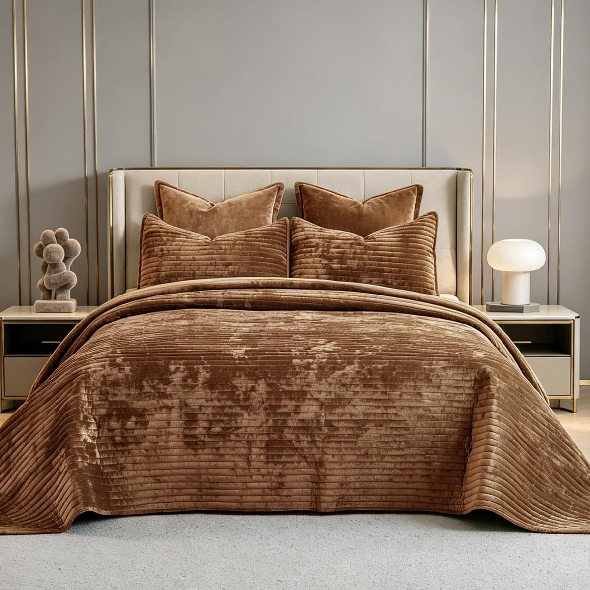 Oversized King Bedspread 120x128 Striped Soft Velvet Quilt Set - image 12