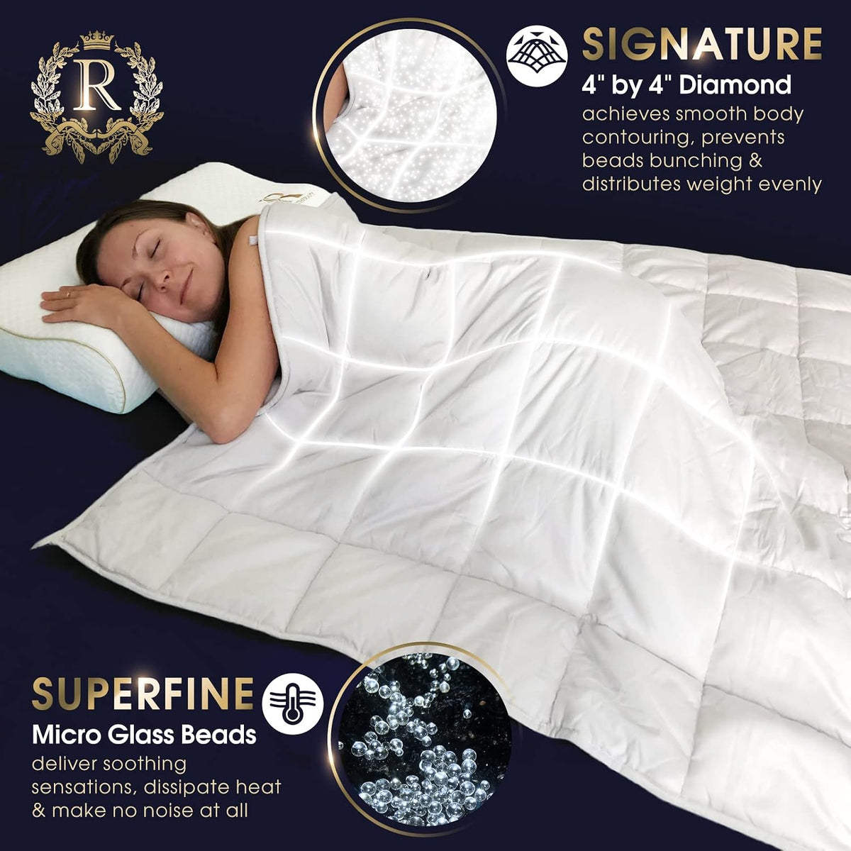 Therapy Weighted Blanket - Heavy 100% Cotton Blankets with Premium Glass Beads (60''x80'' 25lbs, Coastal Fog), Suitable for One Person (~200lb) - Use on Queen/King Bed - image 2