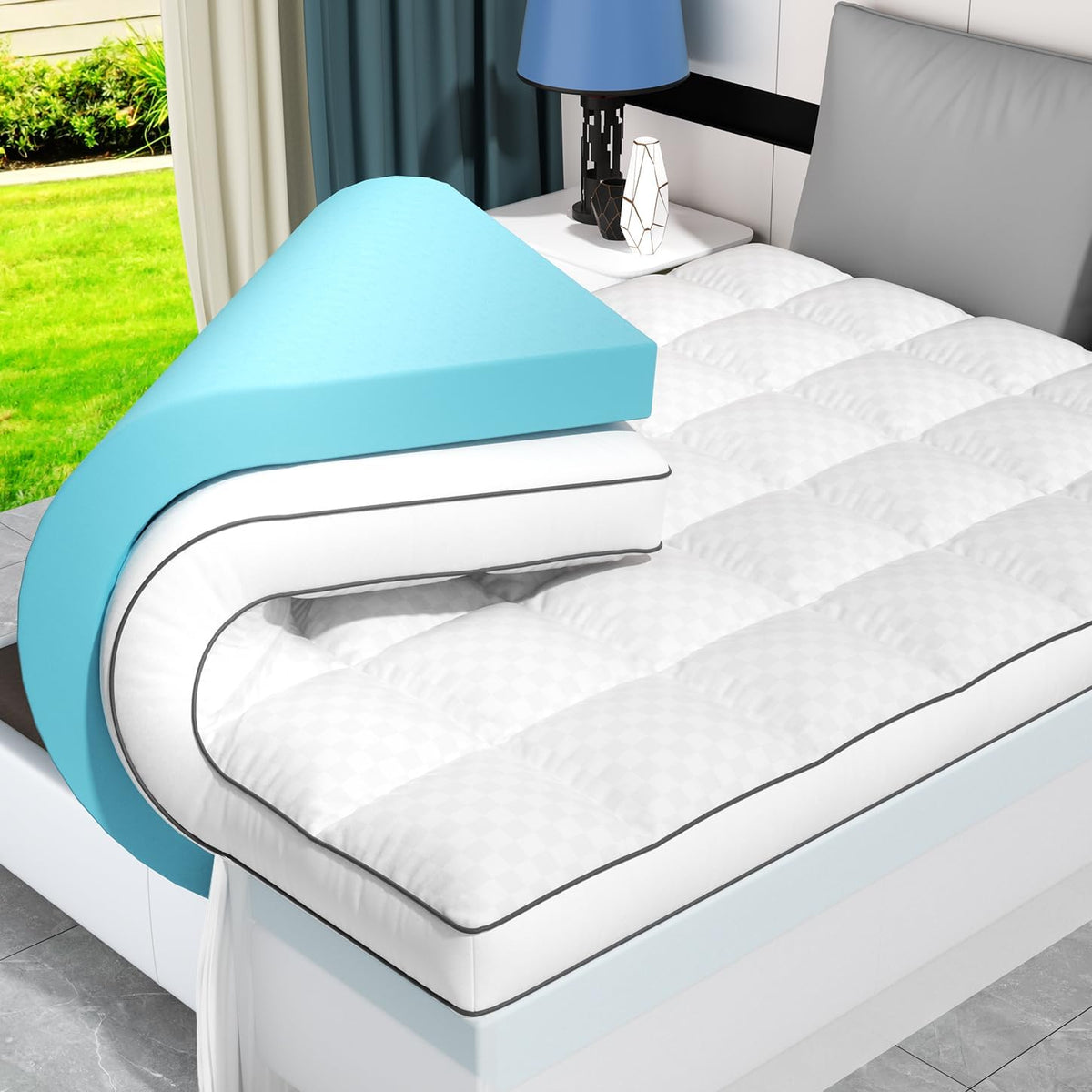 Layer Memory Foam Mattress Topper, Queen Mattress Pad, 4 Inch