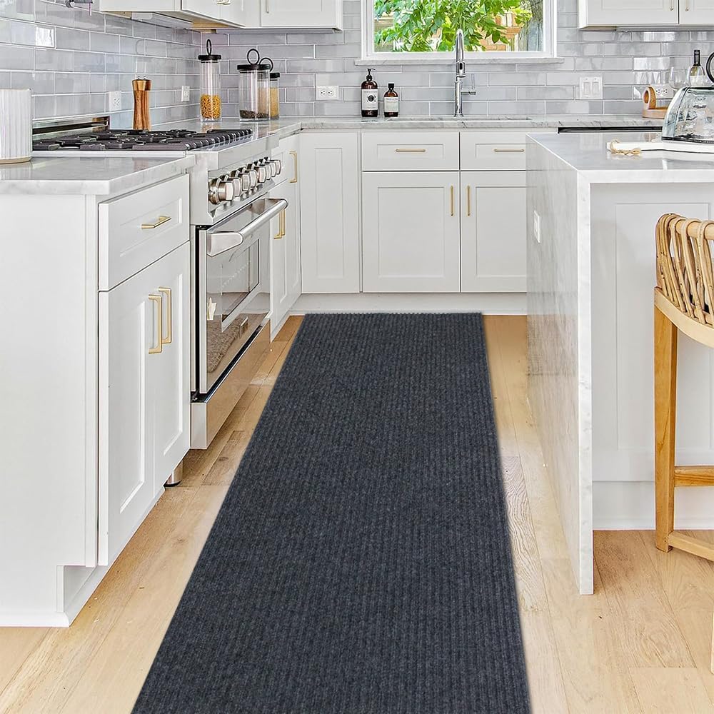 Runner Rug Carpet Runners, Indoor/Outdoor Hallway Custom Sizes Kitchen Entryway Bedroom Area Rugs with Natural Non-Slip Waterproof Rubber Backing, Garage Mat, Double Stripe, 5' x 14' - image 2
