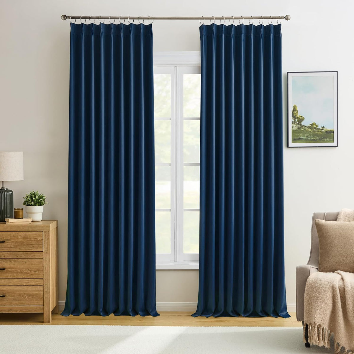 Extra Wide Blackout Curtains 102 Inches Long, Pinch Pleated Curtain for Sliding Door/French Door Room Divider Panels for Living Room 100 Inch Width 100x102 Grey - image 8