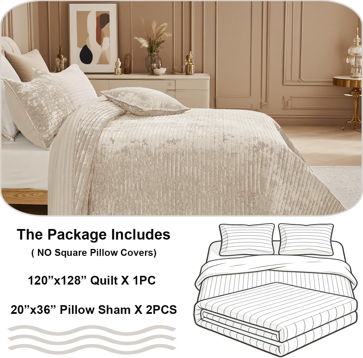 Oversized King Bedspread 120x128 Striped Soft Velvet Quilt Set - image 5