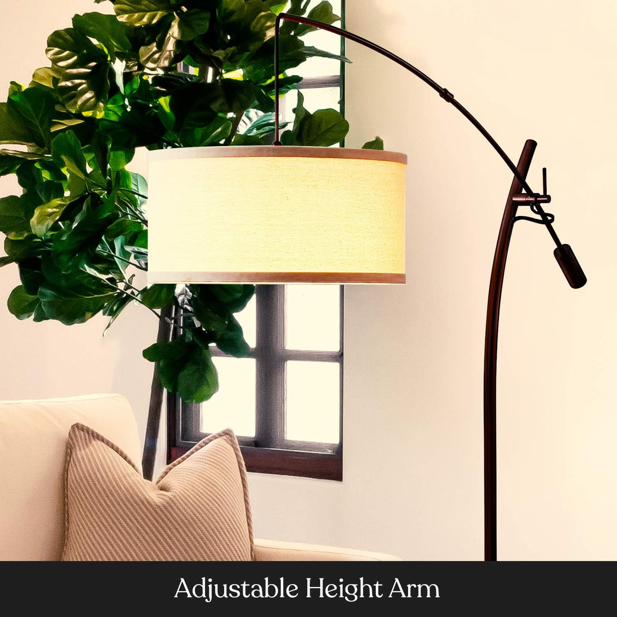 Grayson LED Floor Lamp, Modern Arc Lamp with Linen Shade for Office & Living Room, Tall, Height Adjustable Industrial Standing Lamp for Bedroom Reading, Over The Sofa - Bronze - image 7