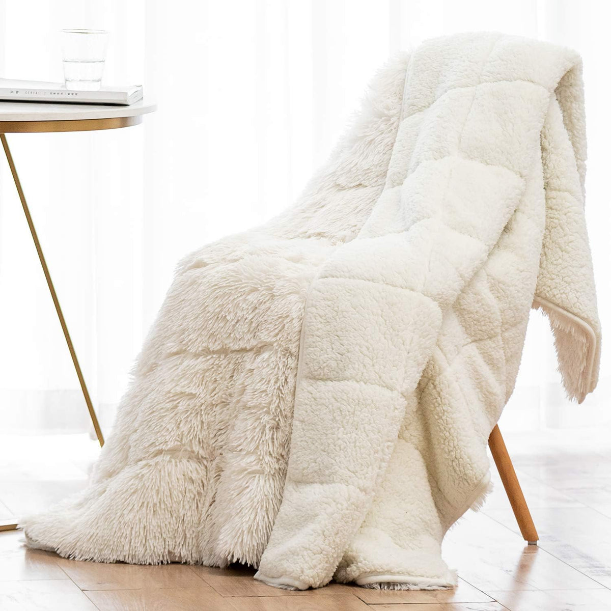 Weighted Blanket for Adult 80"x87" 15lbs Soft Long Plush Queen White
