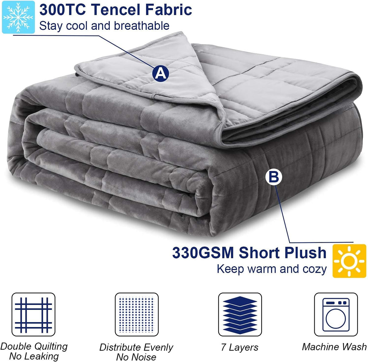 Queen Size Weighted Blanket 80''x87''(30lbs, Double-Sided), Warm Short Plush and Cool Tencel Fabric Reversible Weighted Blanket for Adult - Carry Bag Included - image 9