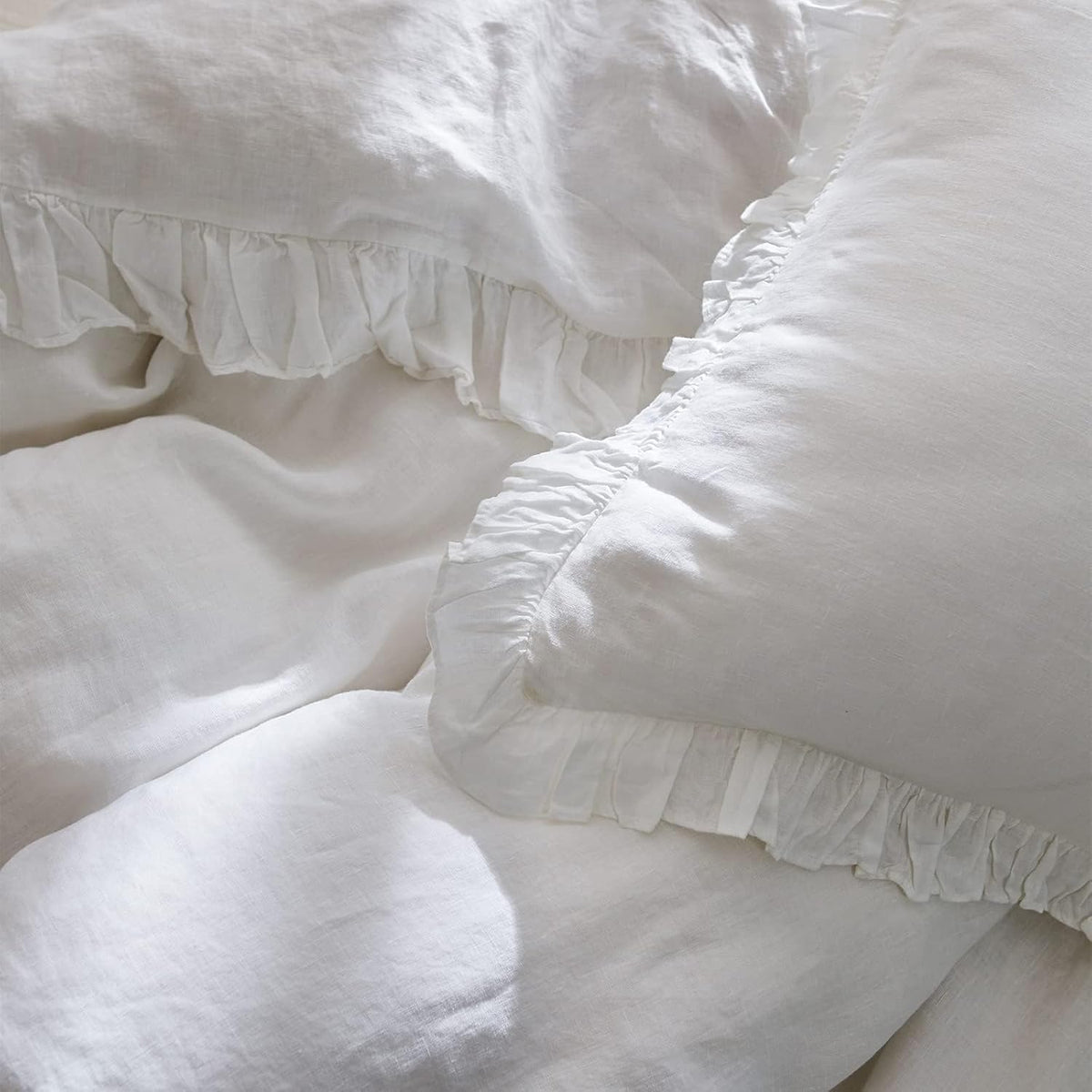 100% Linen Duvet Cover Set, 3 PCS Natural French Flax White Ruffle Duvet Cover King Size, Breathable Comfy Linen Bedding Comforter Cover with 2 Pillowcases (White, 104"X92") - image 9