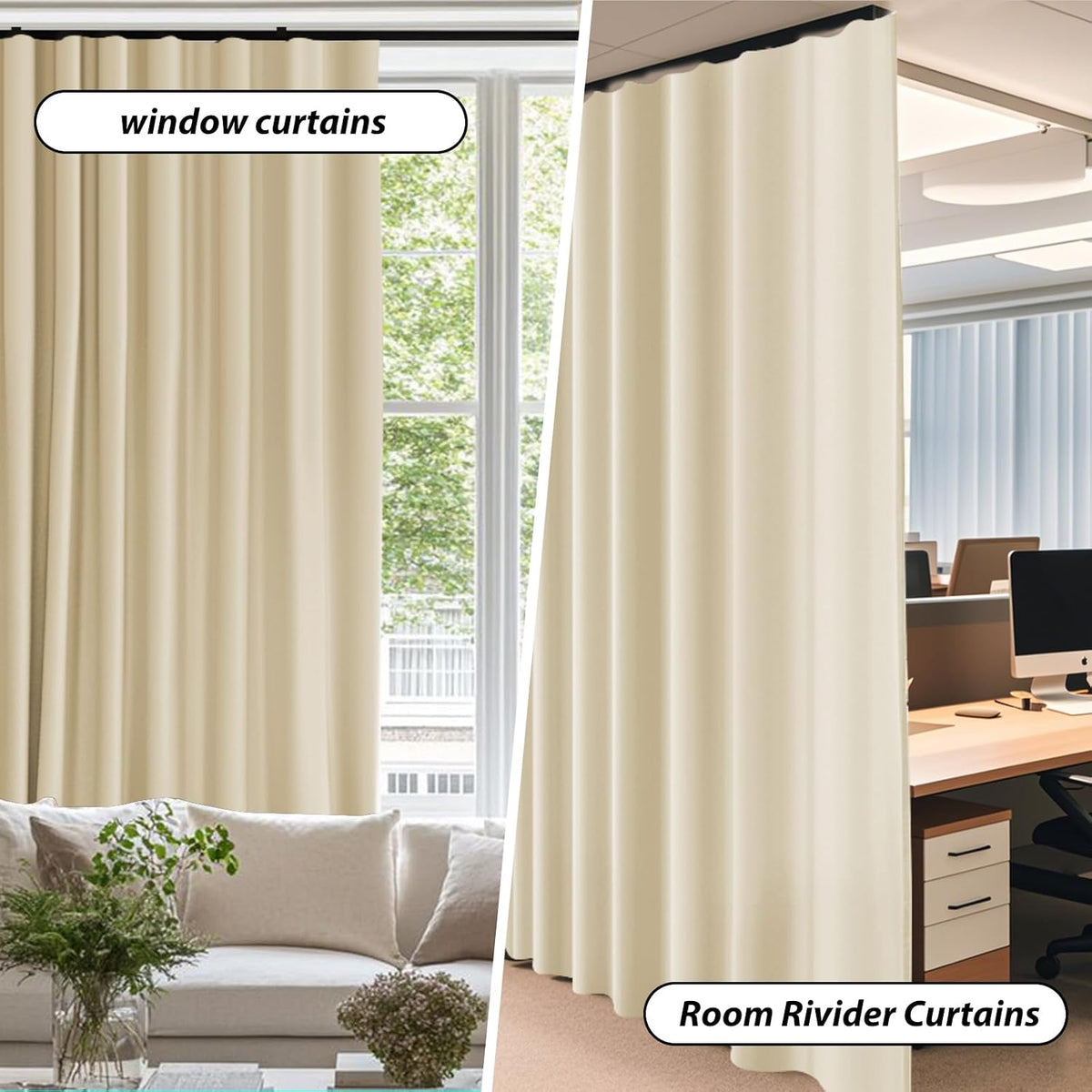 Room Divider Blackout Curtains & Ceiling Curtain Track Set Wall Mount Extra Wide Track Curtains Flexible Sliding Curtain Rod Room Separation Privacy（W 216 x H 96 in Beige Drape & Black Rail） - image 5