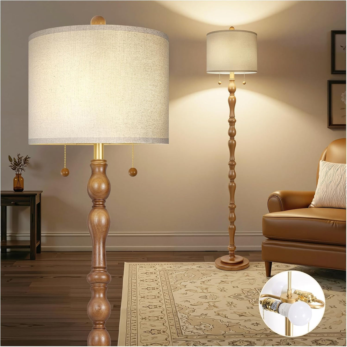 65.5" Natural Real Wood Boho Floor Lamp for Living Room Bedroom - image 9