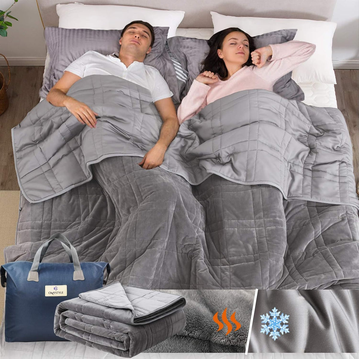 Queen Size Weighted Blanket 80''x87''(30lbs, Double-Sided), Warm Short Plush and Cool Tencel Fabric Reversible Weighted Blanket for Adult - Carry Bag Included