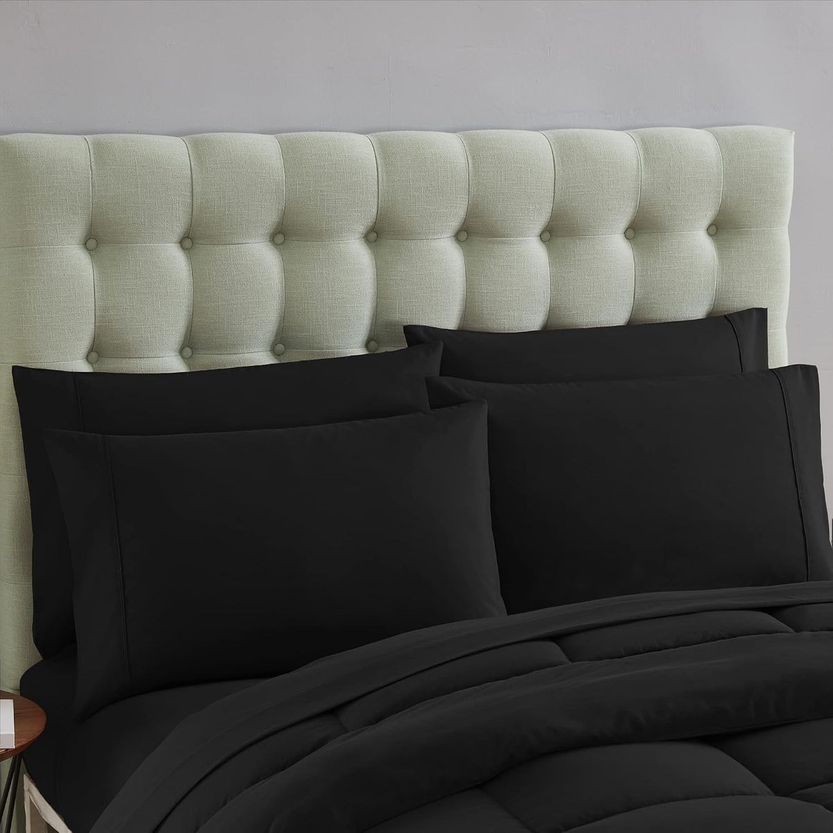 7 Piece Comforter Set Bag Solid Color All Season Soft Down Alternative Blanket & Luxurious Microfiber Bed Sheets, Black, King (Pack of 3) - image 5