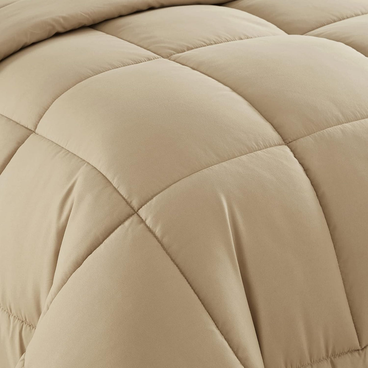 7 Piece Comforter Set Bag Solid Color All Season Soft Down Alternative Blanket & Luxurious Microfiber Bed Sheets, Taupe, King (Pack of 3) - image 4