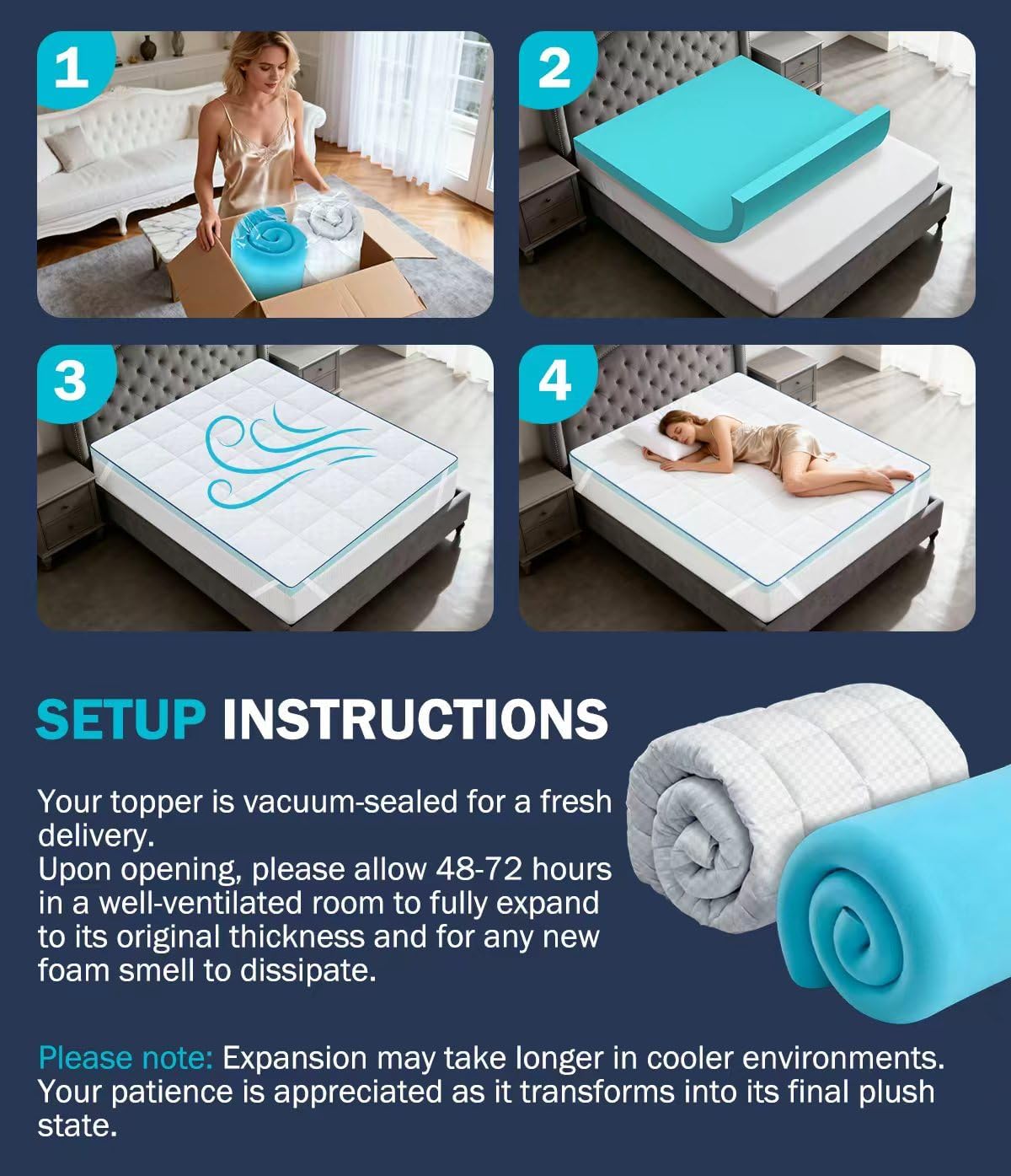 Queen 4 Inch Dual Layer Memory Foam Mattress Topper, Cooling Gel Pad - image 9