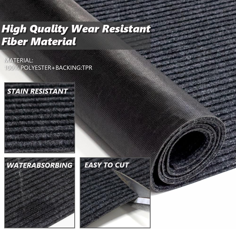Runner Rug Carpet Runners, Indoor/Outdoor Hallway Custom Sizes Kitchen Entryway Bedroom Area Rugs with Natural Non-Slip Waterproof Rubber Backing, Garage Mat, Double Stripe, 5' x 14' - image 6
