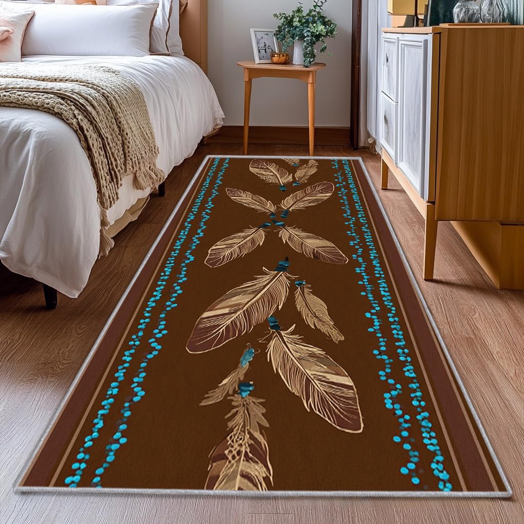 Tribal 3x10 Runner Rug, Feather Native American Brown Runners for Hallways, Kitchen, Bedroom, Entryway, Tribal Home Decor Floor Carpet, Non Slip Washable Low Pile, 3 x 10 ft - image 3