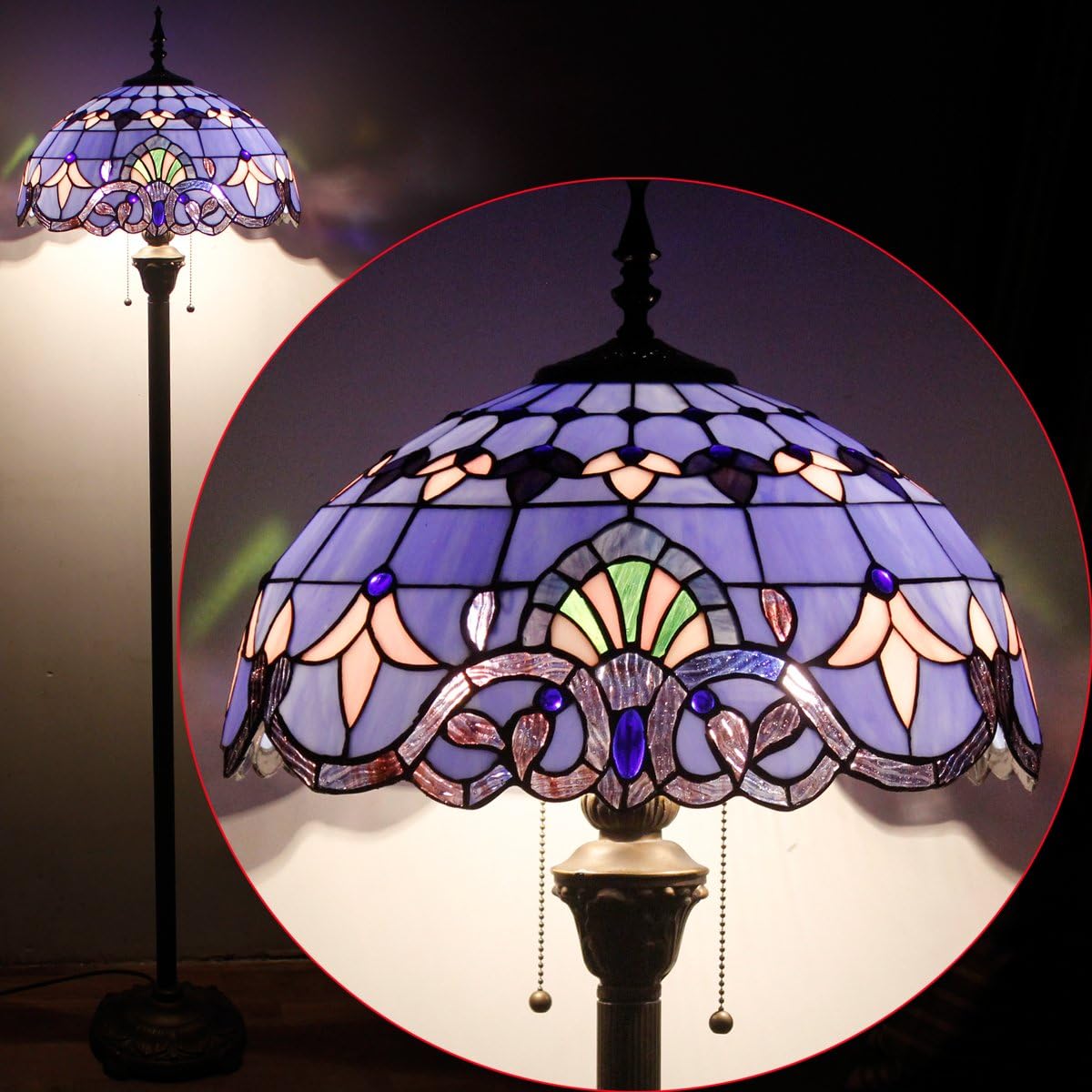 Tiffany Floor Lamp 64 Inch Stained Glass Standing Reading Light - image 4