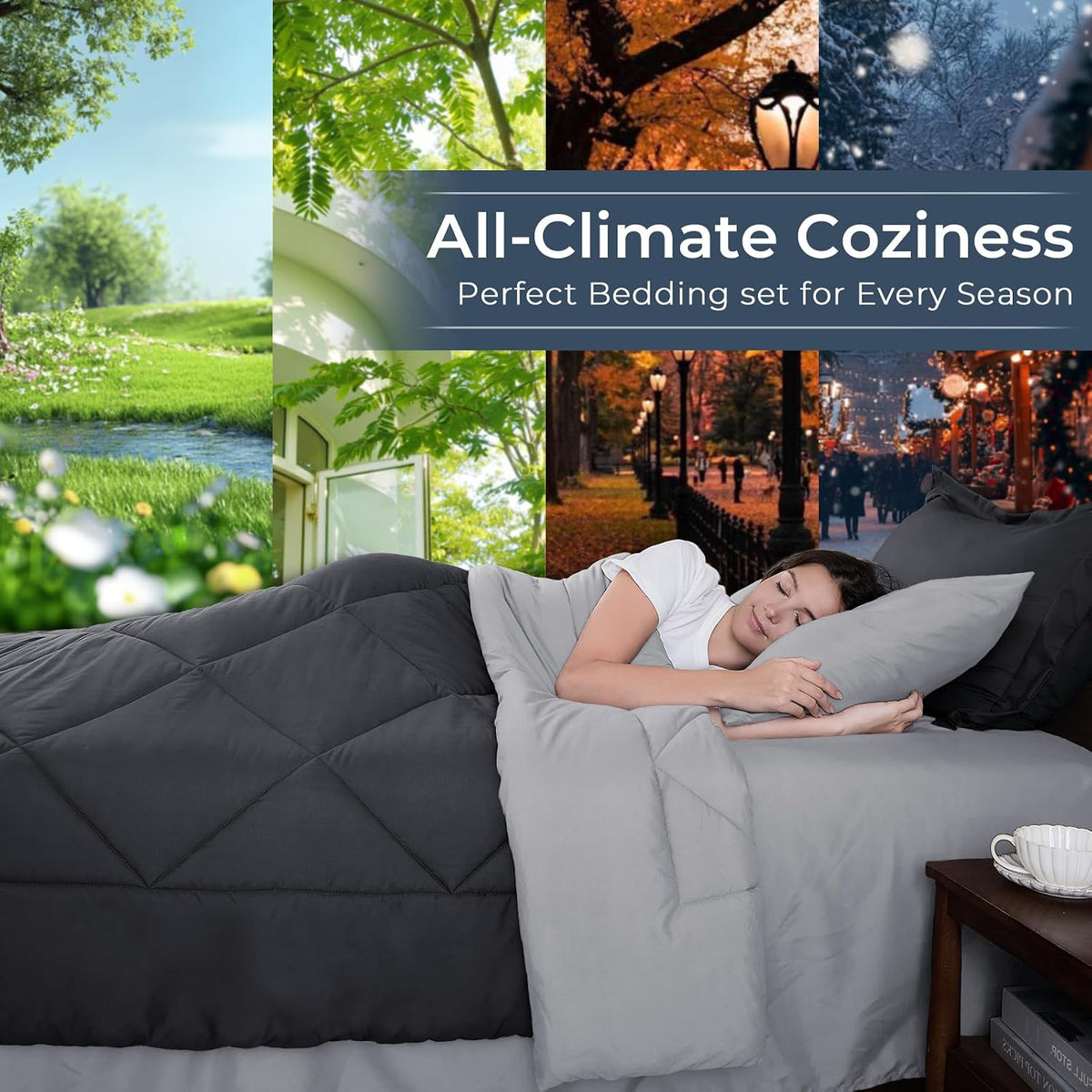 7-Piece California King Comforter Set, Dark & Light Grey Bed in a Bag - image 3
