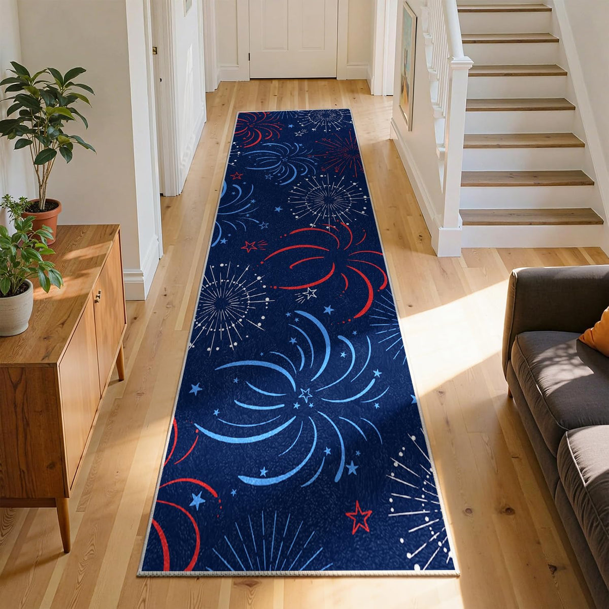 4th of July Patriotic Stars Kitchen Runner Rugs, 3x10ft, Independence America Stars Memorial Day Front Door Mat, Non Slip Rubber Backing Machine Washable Entryway Hallway Floor Decor Carpet - image 11